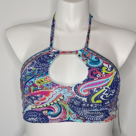NWT Liz Clairborne blue colorful paisley bikini top 12 - Picture 1 of 10